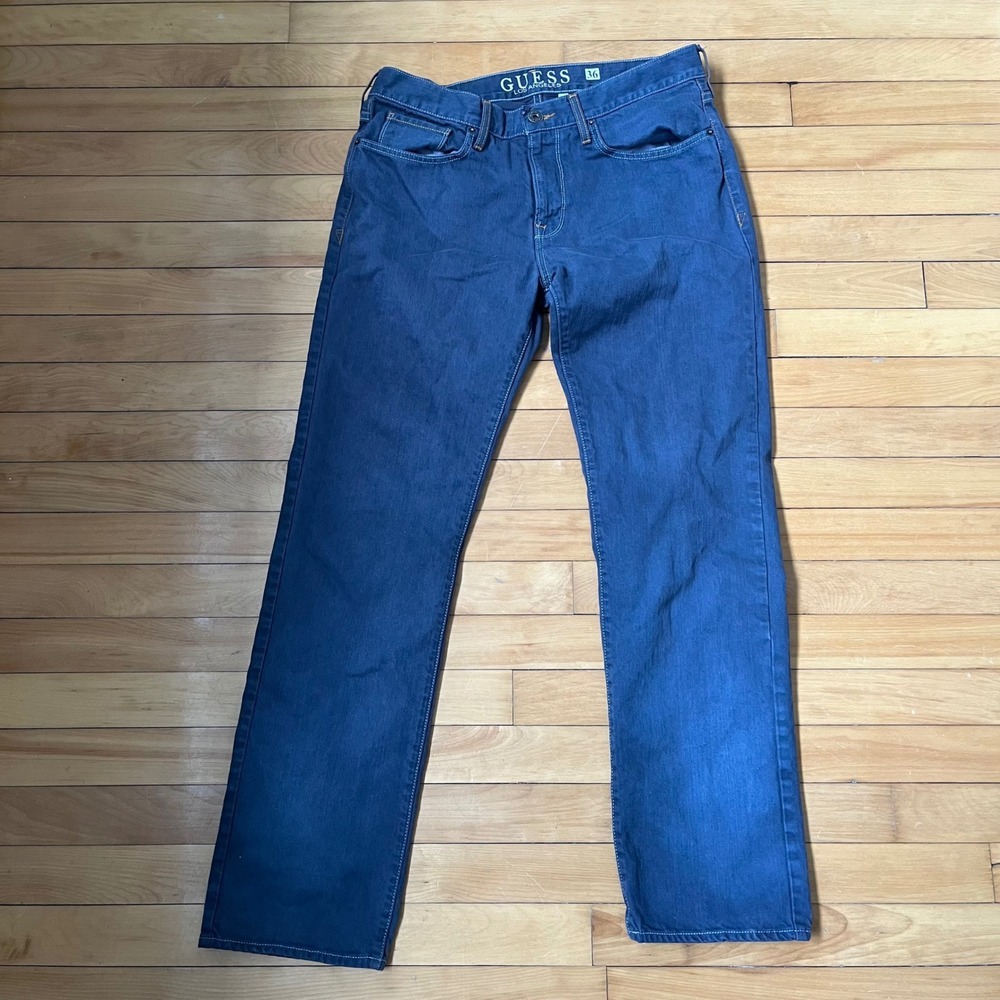 Guess Lincoln Slim Straight Jeans Mens 36x32 Indigo Blue Cotton JMB007320R1